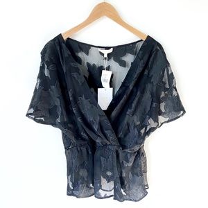 WAYF | NWT Black Mesh Floral Short Sleeve Top